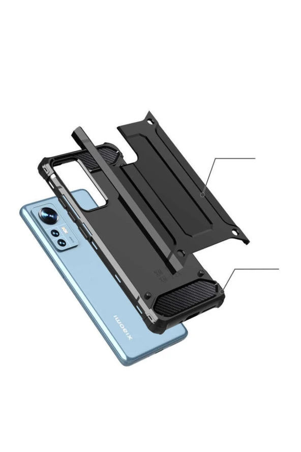 Xiaomi Mi 12 Ile Uyumlu Kılıf Shockproof Zırh Koruma Siyah - Resim 4