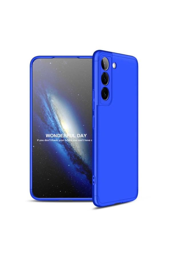 Galaxy S22 Plus Ile Uyumlu Kılıf 3 Parça 360 Soft Hard Koruma Mavi ürün görseli
