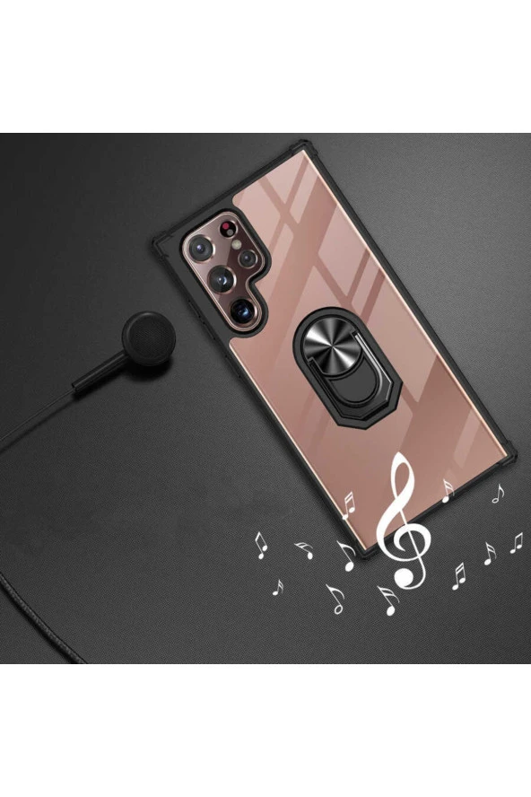 Galaxy S22 Plus Ile Uyumlu Kılıf Yüzük Tutuculu Standlı Freez Siyah - Resim 4