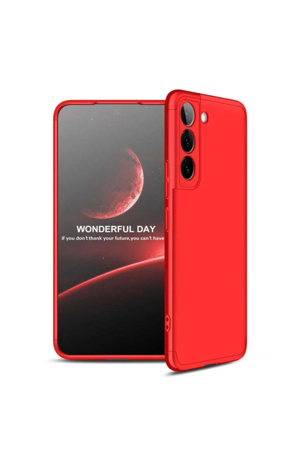 Galaxy S22 Ile Uyumlu Kılıf 3 Parça 360 Soft Hard Koruma Kırmızı ürün görseli