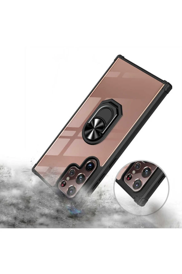 Galaxy S22 Ultra Ile Uyumlu Kılıf Yüzük Tutuculu Standlı Freez Lacivert - 3