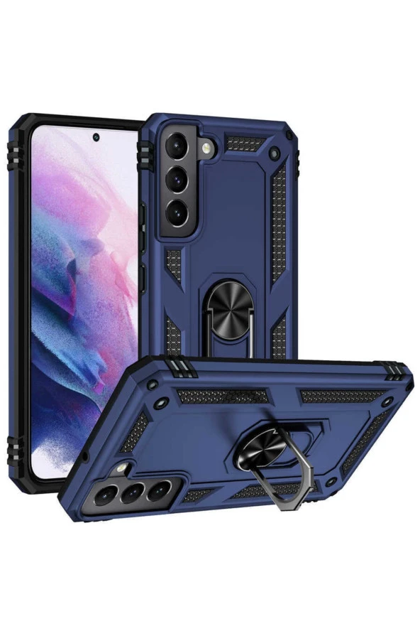 Galaxy S22 Ile Uyumlu Kılıf Shockprof Yüzük Tutuculu Vega Mavi