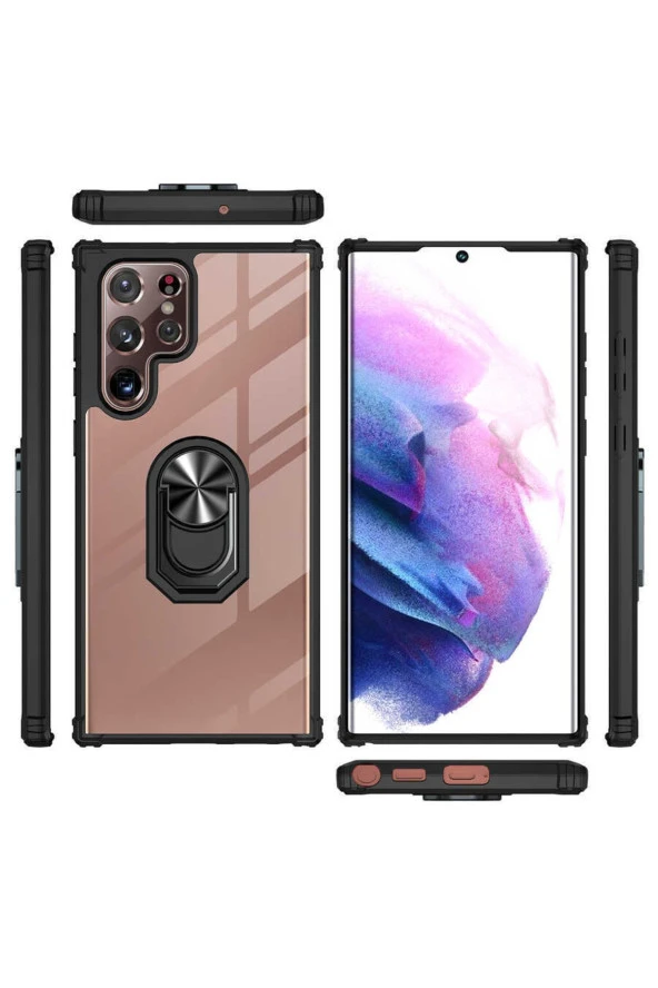 Galaxy S22 Plus Ile Uyumlu Kılıf Yüzük Tutuculu Standlı Freez Lacivert - Resim 2