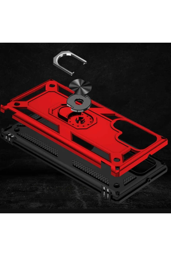 Galaxy S22 Ultra Ile Uyumlu Kılıf Shockprof Yüzük Tutuculu Vega Gri - Resim 2