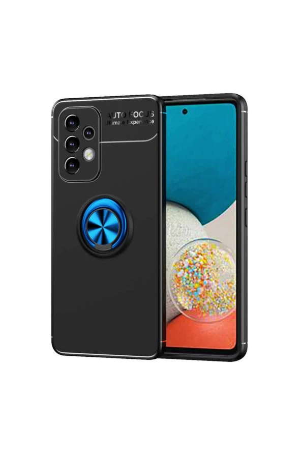 Galaxy A53 5g Kılıf Ravel Yüzük Tutuculu Standlı Silikon Siyah-mavi ürün görseli 1