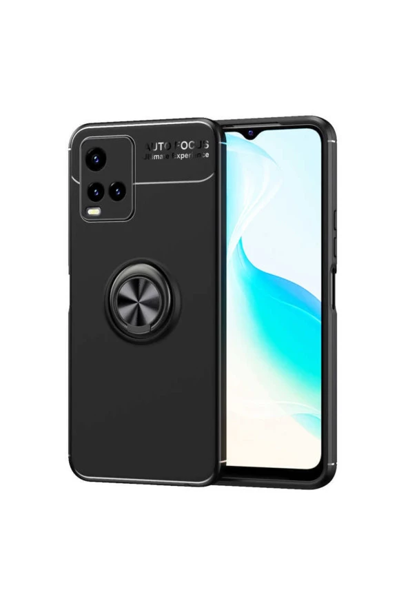 Vivo Y32 Kılıf Ravel Yüzük Tutuculu Standlı Silikon Siyah