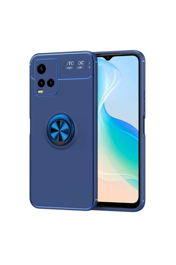 Vivo Y32 Kılıf Ravel Yüzük Tutuculu Standlı Silikon Mavi