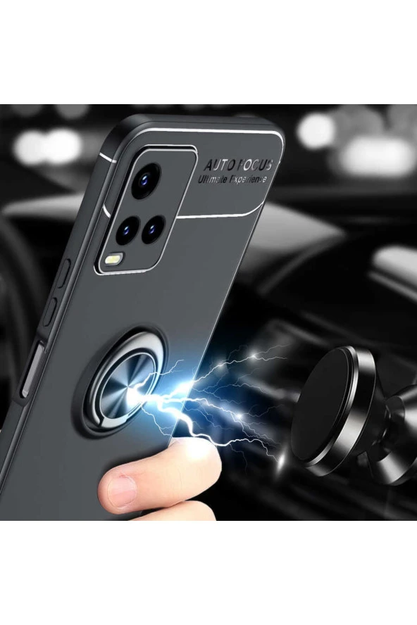 Vivo Y53s 4g Kılıf Ravel Yüzük Tutuculu Standlı Silikon Siyah - Resim 4