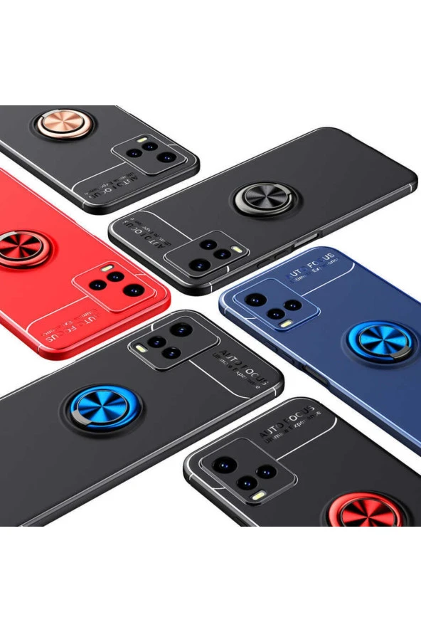 Vivo Y32 Kılıf Ravel Yüzük Tutuculu Standlı Silikon Kırmızı - Resim 4