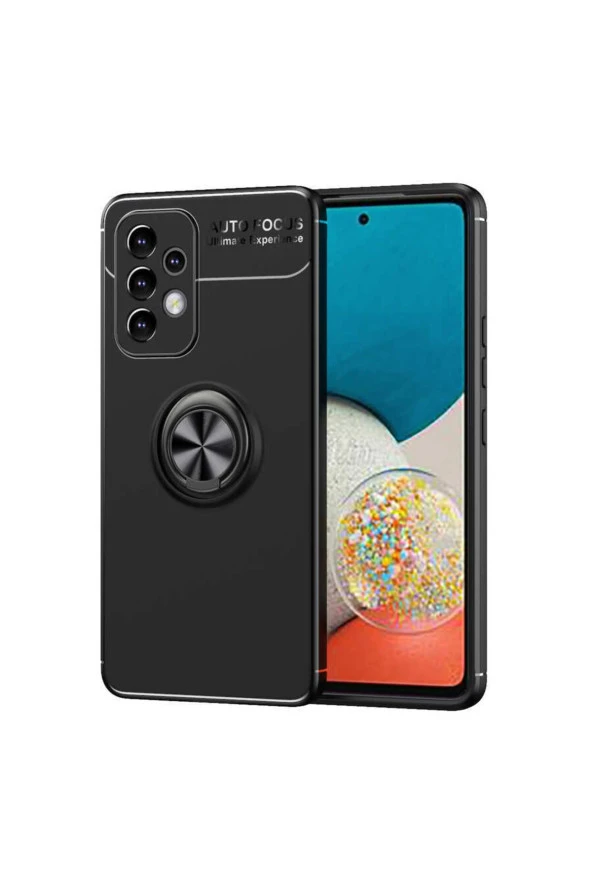 Galaxy A73 Kılıf Ravel Yüzük Tutuculu Standlı Silikon Siyah