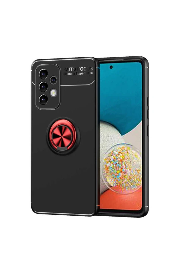 Galaxy A73 Kılıf Ravel Yüzük Tutuculu Standlı Silikon Siyah-kırmızı ürün görseli