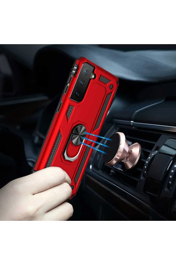 Galaxy S21 Fe Kılıf Shockproof Standlı Yüzük Tutuculu Mega Case Siyah - Resim 2