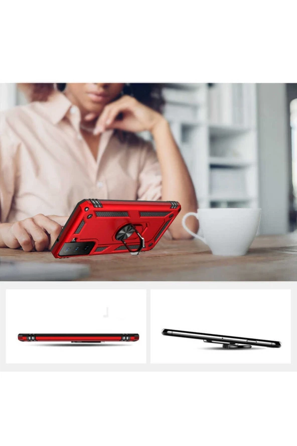 Galaxy S21 Fe Kılıf Shockproof Standlı Yüzük Tutuculu Mega Case Gold - 3