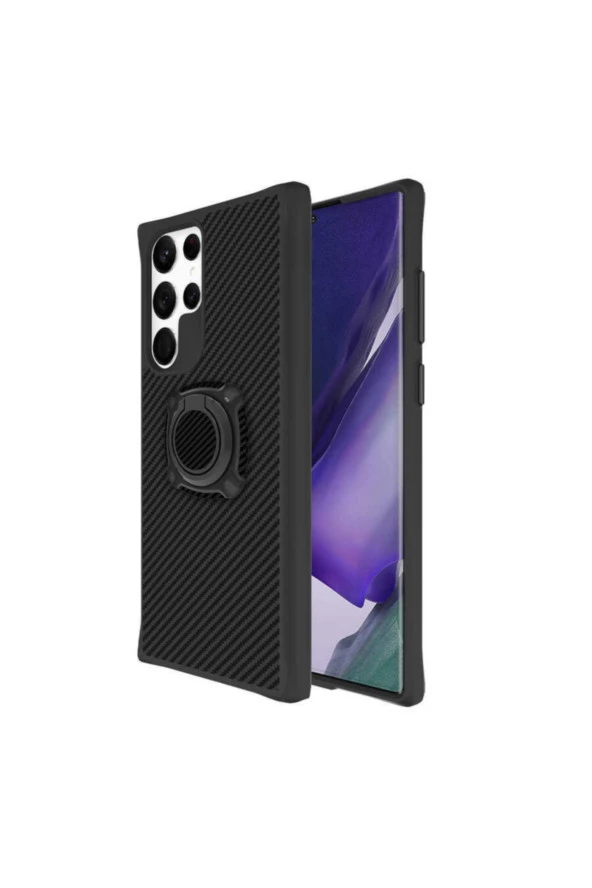Galaxy S22 Ultra Kılıf Standlı Yüzük Tutuculu Black Kılıf Siyah Uyumlu ürün görseli