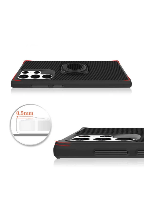 Galaxy S22 Ultra Kılıf Standlı Yüzük Tutuculu Black Kılıf Siyah Uyumlu - Resim 7