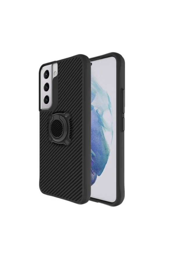 Galaxy S22 Plus Uyumlu Kılıf Standlı Yüzük Tutuculu Black Kılıf Siyah