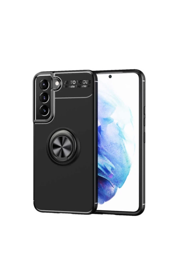 Galaxy S22 Kılıf Ravel Yüzük Tutuculu Standlı Silikon Siyah ürün görseli
