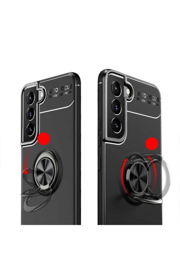 Galaxy S22 Kılıf Ravel Yüzük Tutuculu Standlı Silikon Siyah - Resim 2