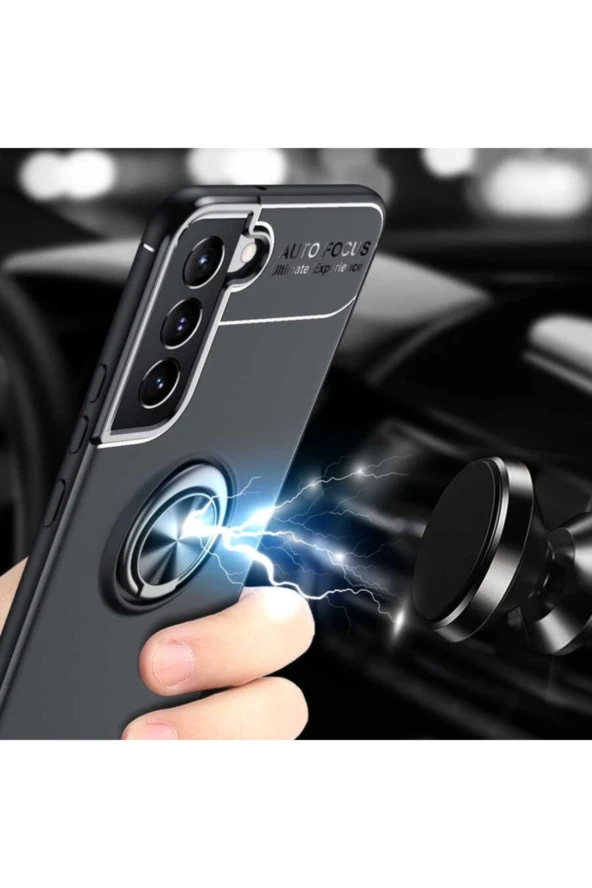 Galaxy S22 Plus Kılıf Ravel Yüzük Tutuculu Standlı Silikon Mavi - Resim 3