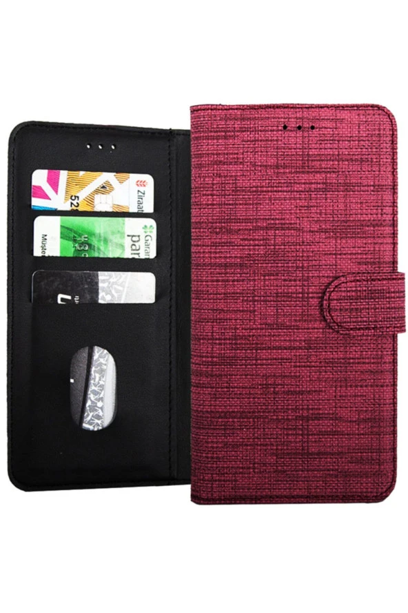 Galaxy S21 Fe Standlı Kartvizitli Ve Para Gözlü Kumaş Desen Koyu Pembe ürün görseli