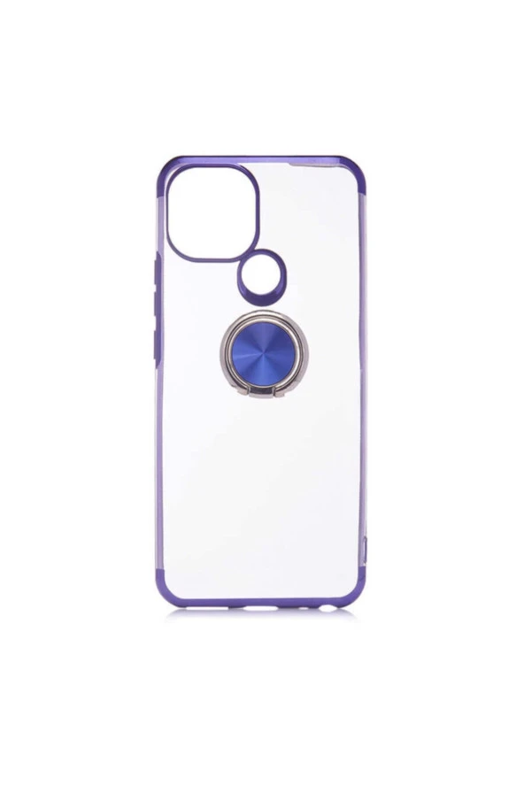 General Mobile 21 Uyumlu Kılıf Dört Köşeli Yüzük Tutuculu Şeffaf Silikon Reverse Mavi ürün görseli 1