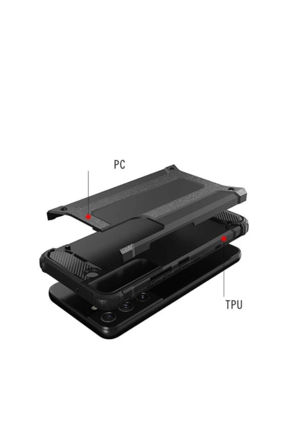 Galaxy S22 Kılıf Shockproof Zırh Koruma Siyah - Resim 3