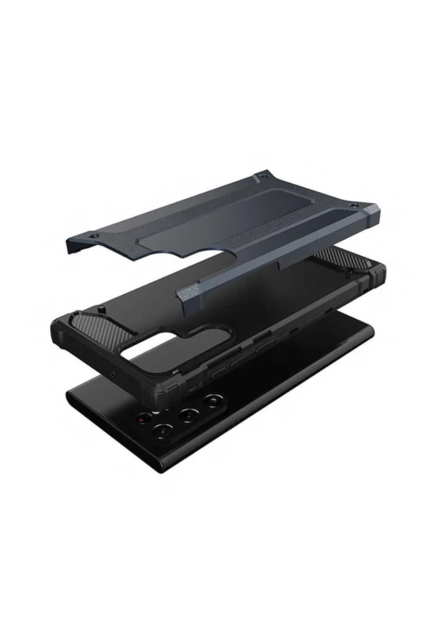 Galaxy S22 Ultra Kılıf Shockproof Zırh Koruma Siyah - Resim 2