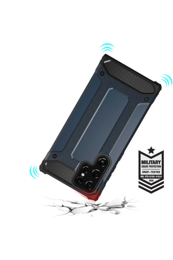 Galaxy S22 Ultra Kılıf Shockproof Zırh Koruma Gri - Resim 3