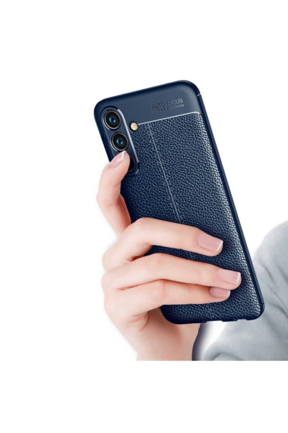 Galaxy A13 Kılıf Niss Silikon Deri Görünümlü Lacivert - Resim 3