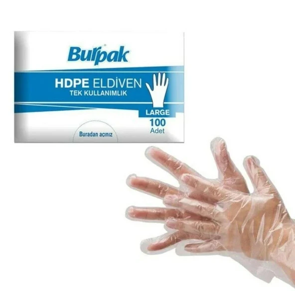 Burpak HDPE İş Temizlik Tek Kullanımlık Şeffaf Eldiven / Büyük Boy / 100 Adetlik 20 Paket - Koli - Resim 5
