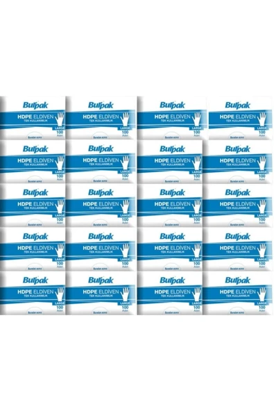 Burpak HDPE İş Temizlik Tek Kullanımlık Şeffaf Eldiven / Büyük Boy / 100 Adetlik 20 Paket - Koli