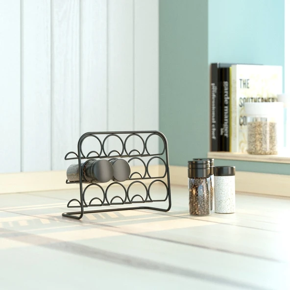 TEKNOTEL METAL 12LÜ TUZLUK BAHARATLIK ORGANİZER STAND MAT SİYAH MG027