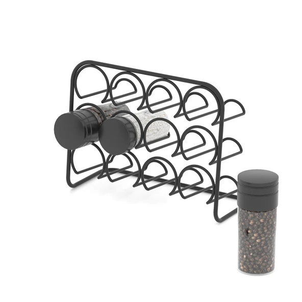 TEKNOTEL METAL 12LÜ TUZLUK BAHARATLIK ORGANİZER STAND MAT SİYAH MG027 - 2