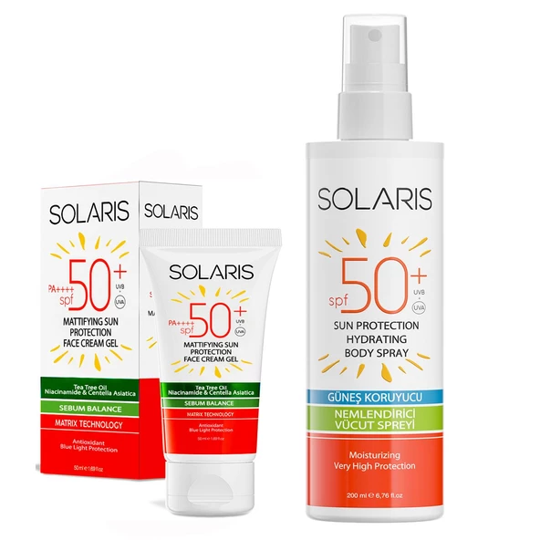 Solaris Yağlı Cilt Tipleri İçin Jel Güneş Kremi (Mat) SPF 50+ (50 ml) ve Güneş Koruyucu Krem Sprey SPF 50+ - 2