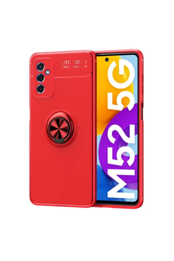 Galaxy M52 Kılıf Ravel Yüzük Tutuculu Standlı Silikon Kılıf Kırmızı