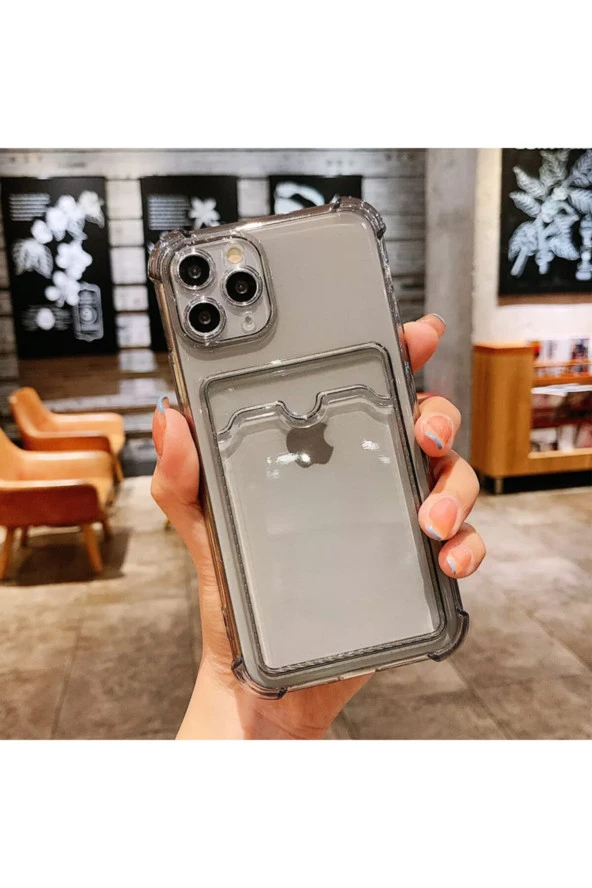 Galaxy A32 4g Kılıf Kart Gözlü Antishock Köşeli Kamera Korumalı Cardcase Silikon Antrasit Siyah ürün görseli