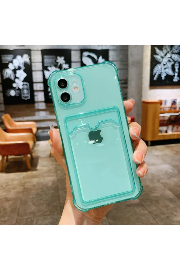 Galaxy A02 Kılıf Kart Gözlü Antishock Köşeli Kamera Korumalı Cardcase Silikon Antrasit Yeşil ürün görseli