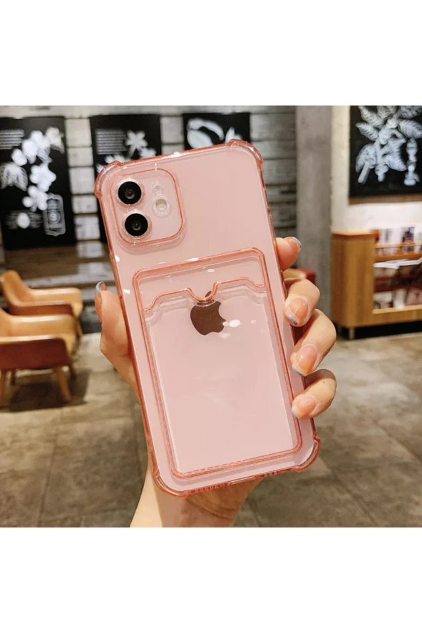 Galaxy A02s Kılıf Kart Gözlü Antishock Köşeli Kamera Korumalı Cardcase Silikon Antrasit Pembe ürün görseli