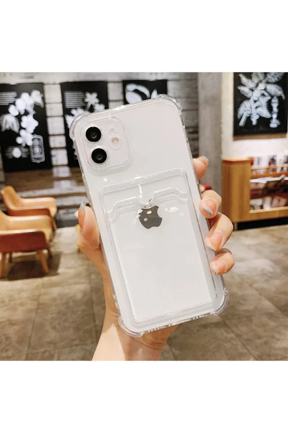 Galaxy A22 Kılıf Kart Gözlü Antishock Köşeli Kamera Korumalı Cardcase Silikon Antrasit Şeffaf