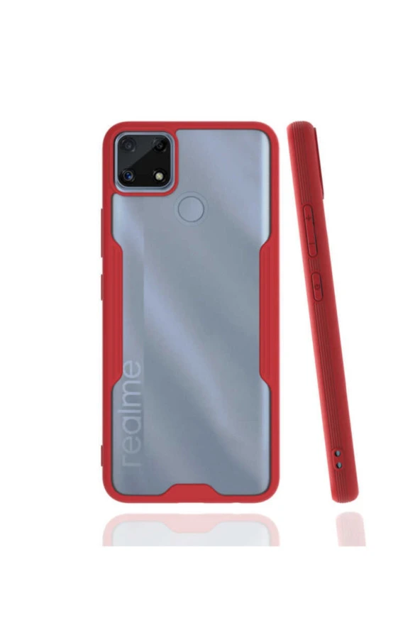 Realme C25 Kılıf Için Uyumlu Kılıf Renkli Kenar Perfe Tpu Silikon Kılıf Kırmızı ürün görseli