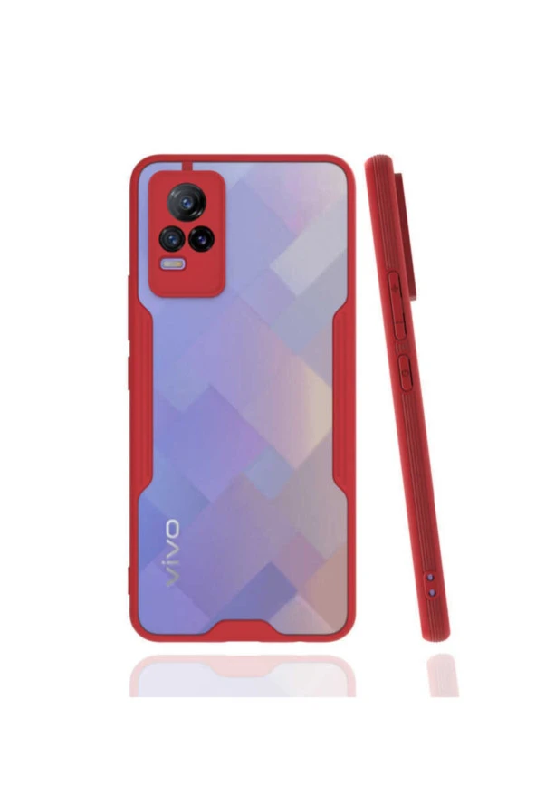 Vivo V21e Kılıf Için Uyumlu Kılıf Renkli Kenar Perfe Tpu Silikon Kılıf Kırmızı ürün görseli