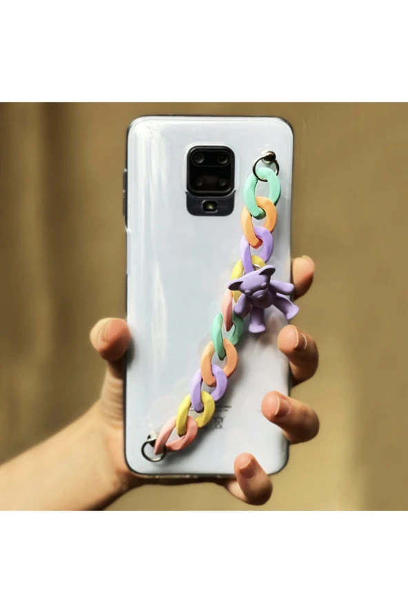 Galaxy A02s Kılıf Renkli Zincir Aparatlı Ayıcık Süslü Casebear Süper Şeffaf Silikon - Resim 3