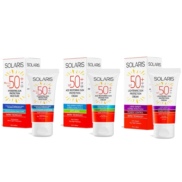 Solaris Tüm Ciltler İçin SPF 50+ Güneş Kremi Seti Leke Karşıtı ve Yaşlanma Karşıtı ve Nemlendirici Etkili - 2