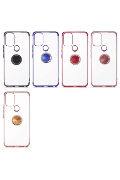 General Mobile 21 Pro  Uyumlu Kılıf Dört Köşeli Yüzük Tutuculu Şeffaf Silikon Reverse Gold - 4