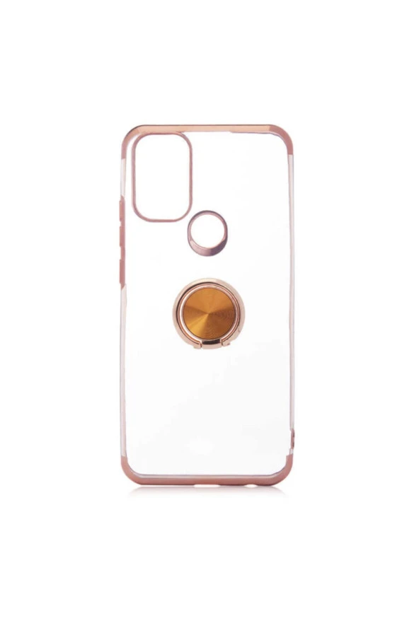 General Mobile 21 Plus Uyumlu  Kılıf Dört Köşeli Yüzük Tutucu  Şeffaf Silikon Reverse Gold ürün görseli