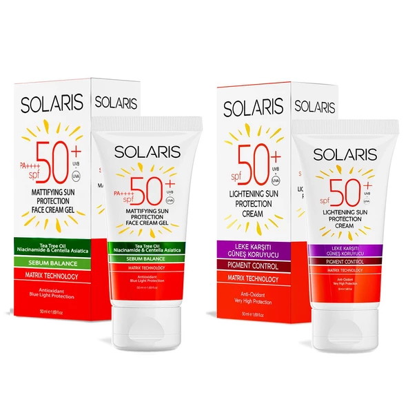 Solaris Yağlı Cilt Tipleri İçin Jel Güneş Kremi (Mat) SPF 50+ (50 ml) ve Leke Karşıtı Güneş Kremi SPF 50+ - 2