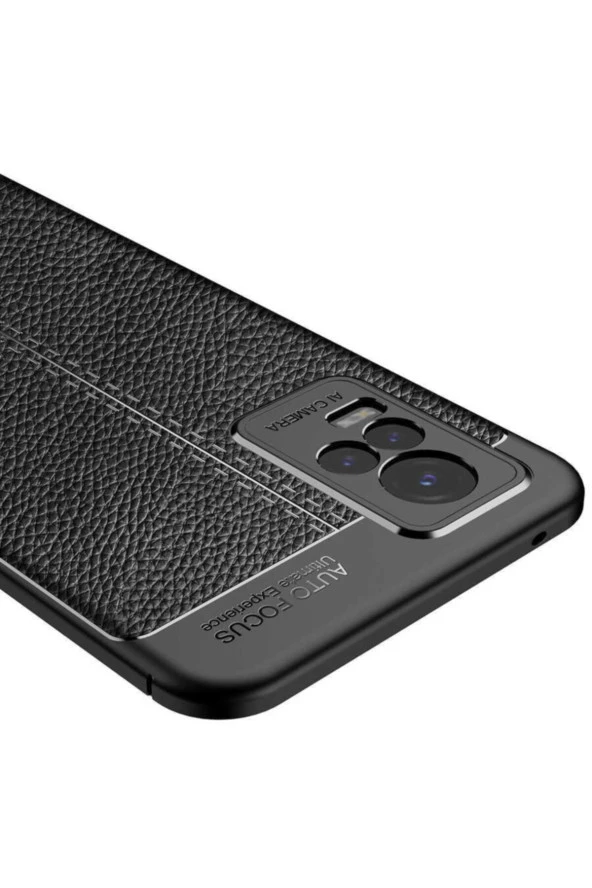 Vivo V21e  Uyumlu Kılıf Niss Silikon Deri Görünümlü Siyahü - Resim 4