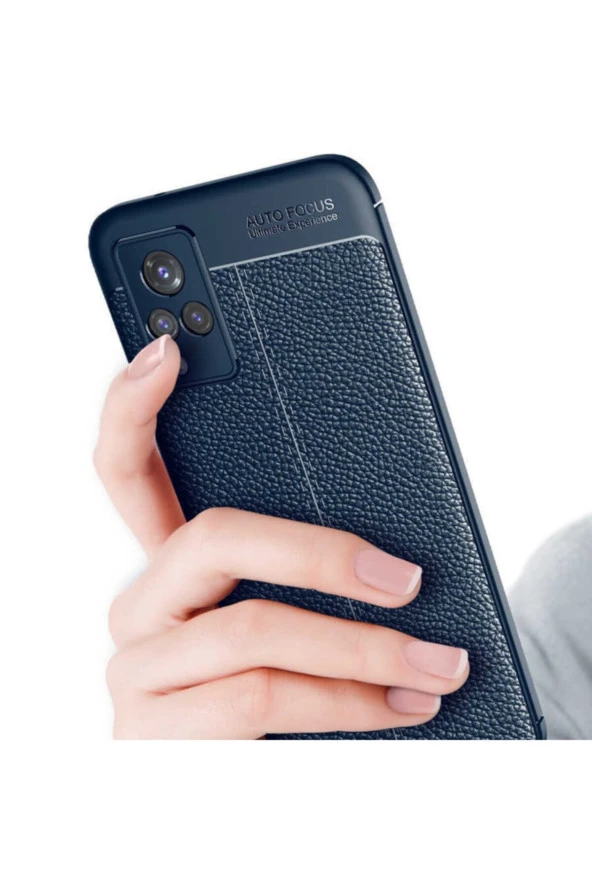 Vivo V21 Uyumlu  Kılıf Niss Silikon Deri Görünümlü Lacivert - 2