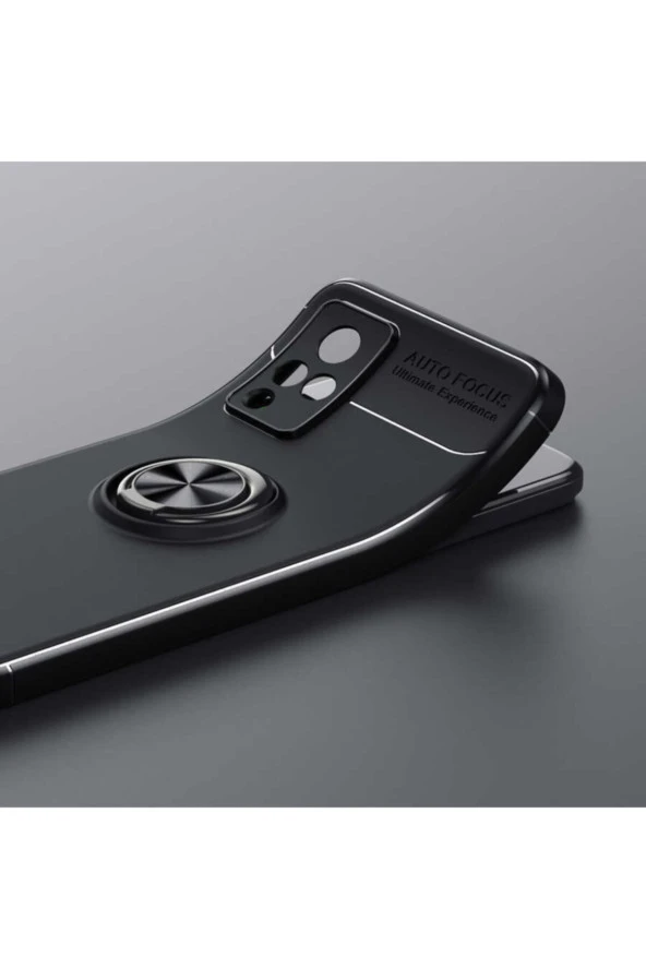 Vivo V21  uyumlu  Yüzük Tutuculu Mıktanıslı , Standlı Novel Silikon Kılıf Siyah-mavi - Resim 3