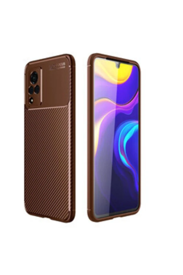 Vivo V21 Uyumlu Kılıf Karbon Delüx Tpu Silikon Kahverengi